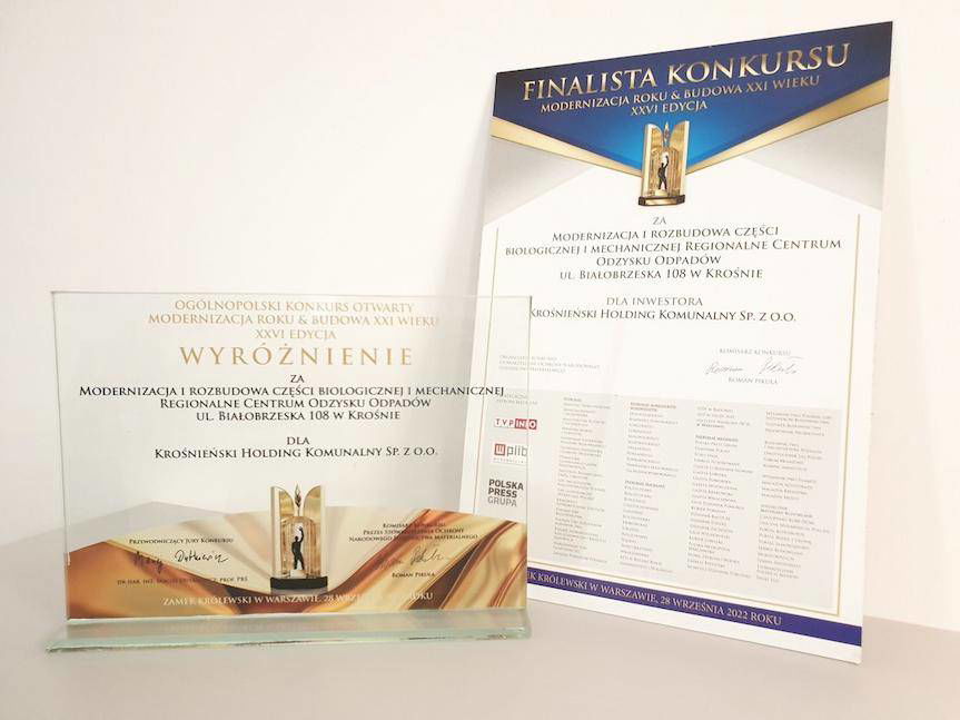 Prestiżowe wyróżnienie dla Regionalnego Centrum Odzysku Odpadów w Krośnie