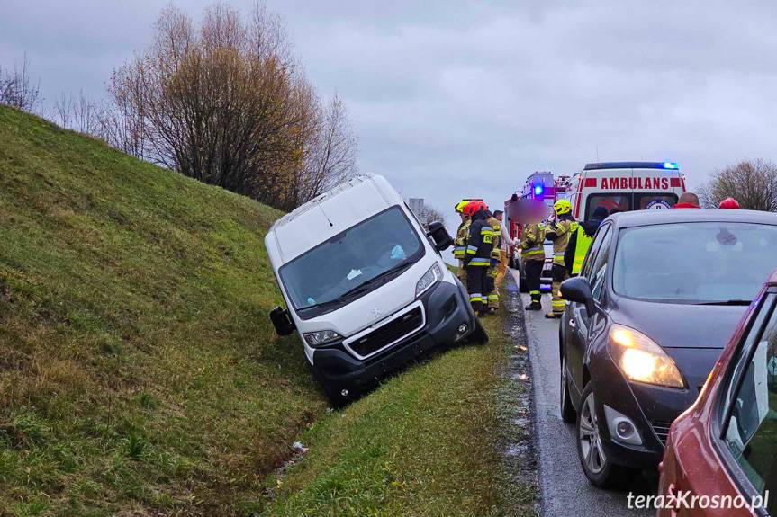 Kolizja w Rogach. Bus zjechał z drogi