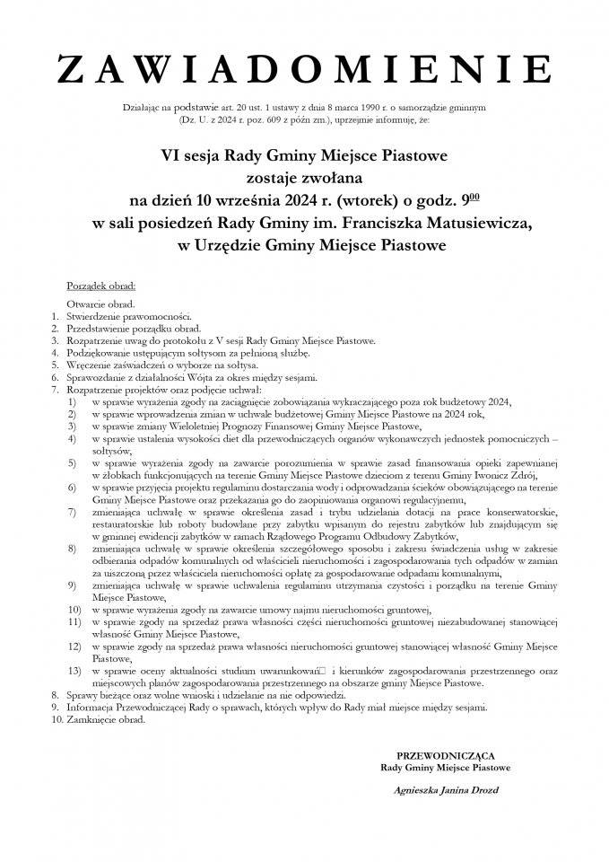 VI sesja Rady Gminy Miejsce Piastowe