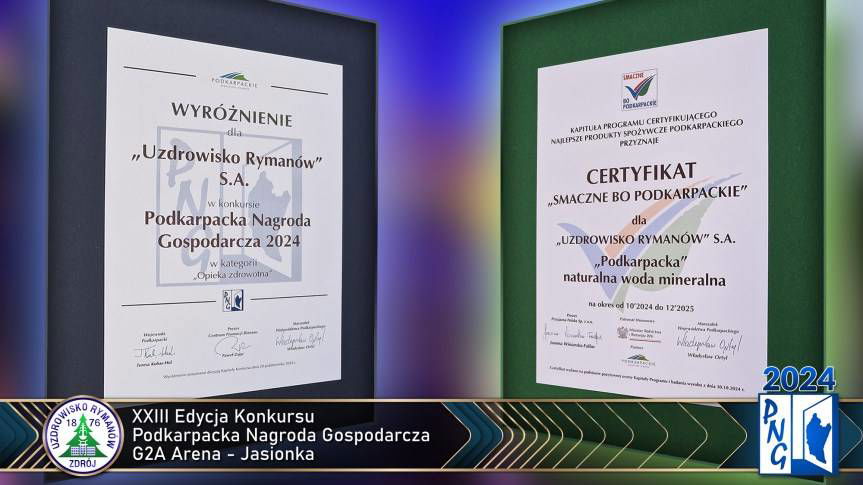 Wyróżnienie i certyfikat dla Uzdrowiska Rymanów S.A.