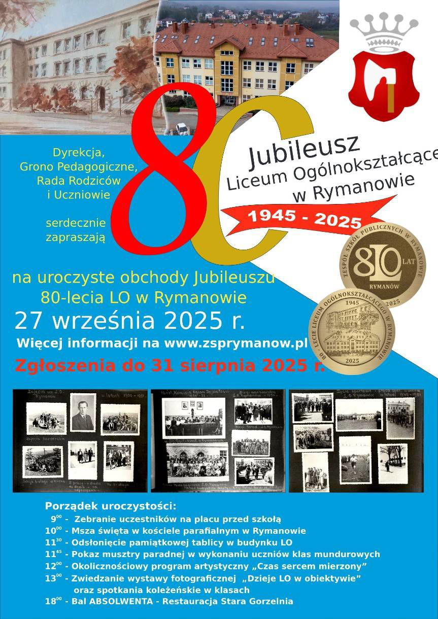 Zaproszenie na jubileusz Liceum Ogólnokształcącego w Rymanowie