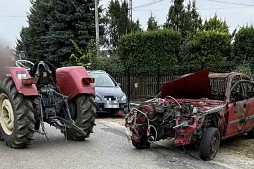Blisko 3 promile alkoholu i ciągnik w płocie prywatnej posesji