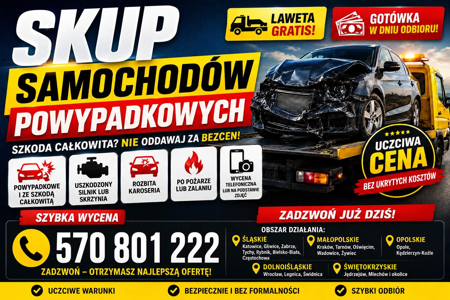 Skup samochodów powypadkowych | Skup aut uszkodzonych | Dojazd lawetą