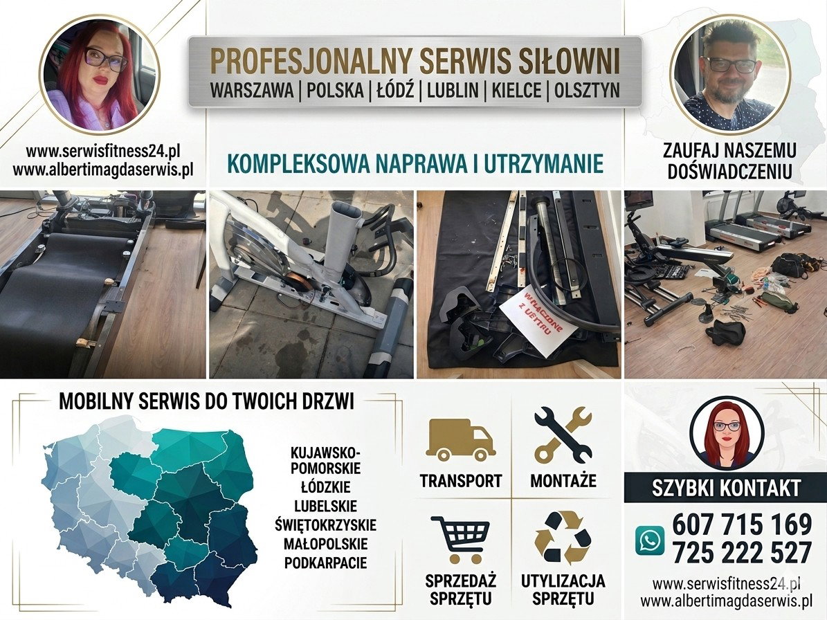 Serwis sprzętu na siłowni, jednostki wojskowe, szpitale, hotele