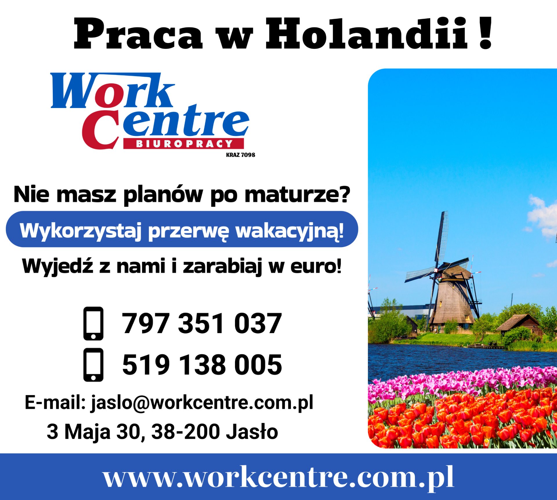 Wyjazdy do pracy w Holandii - dla uczniów i maturzystów (k/m)