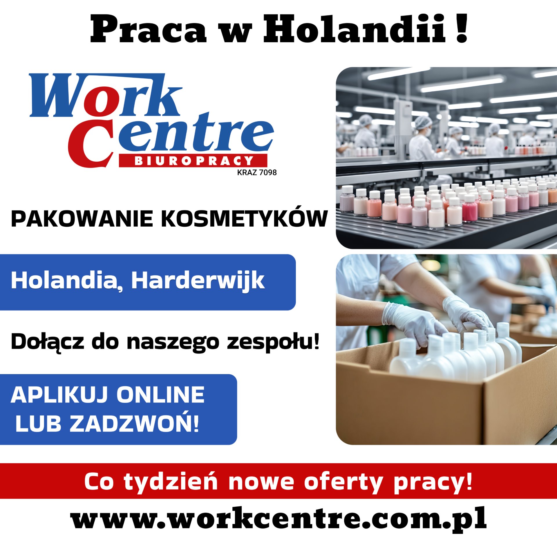 Pakowanie kosmetyków (k/m) Oferta pracy w Holandii