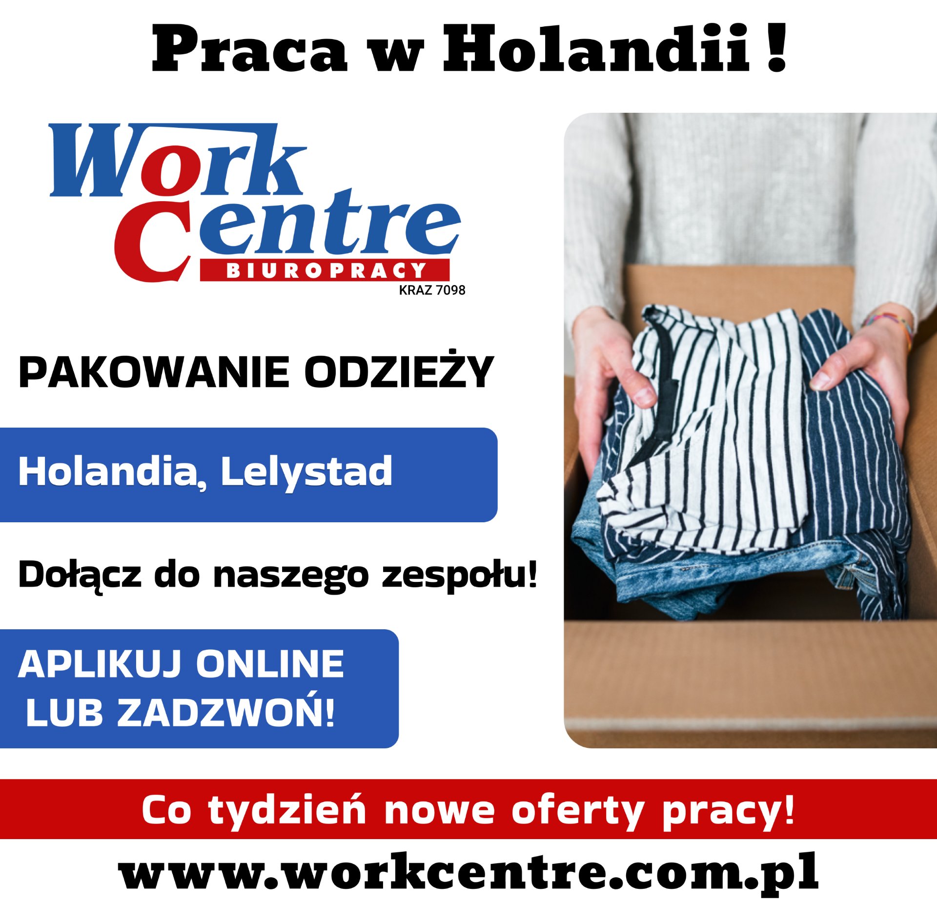 Pakowanie odzieży Oferta pracy w Holandii (k/m)
