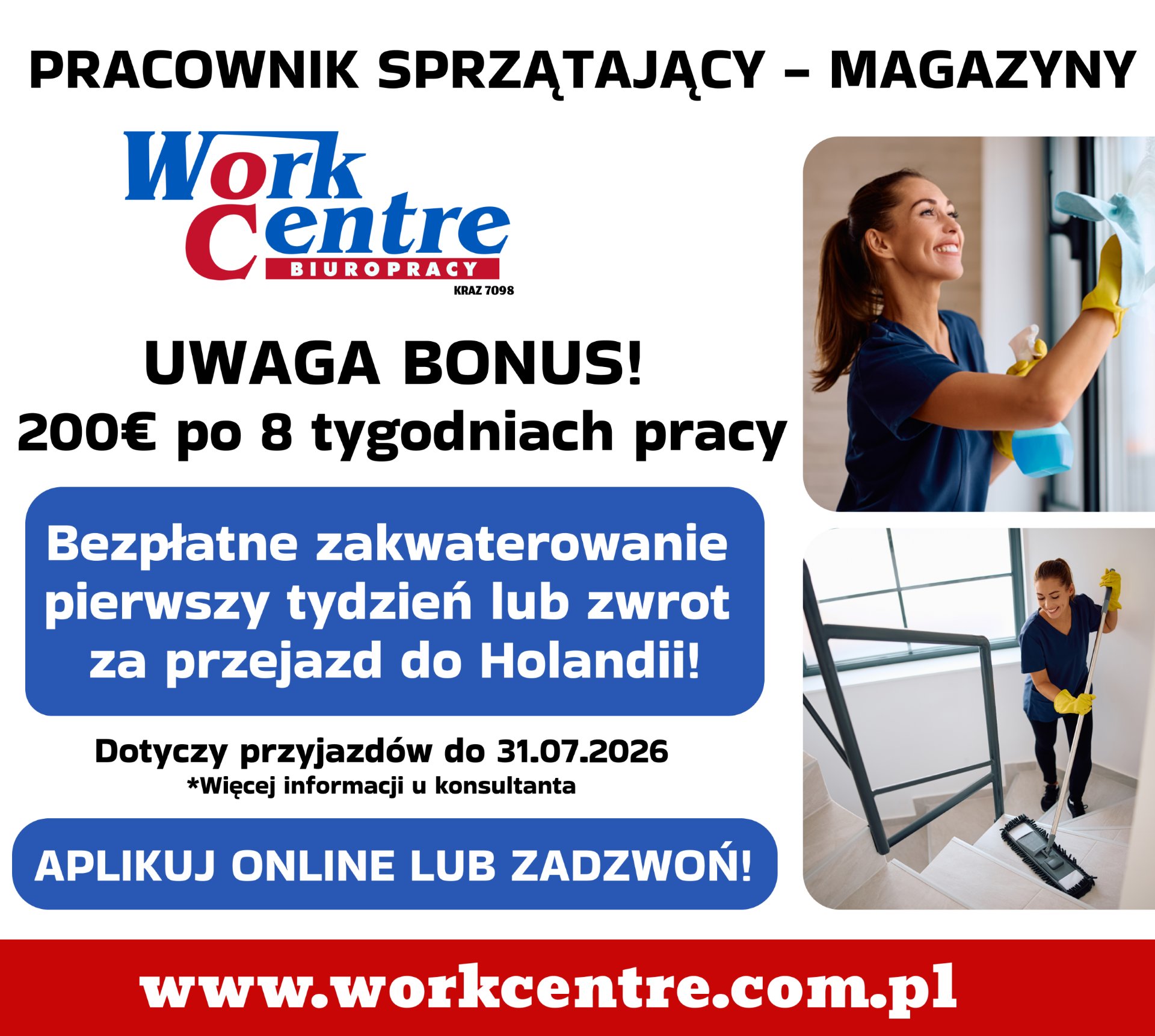 Pracownik sprzątający- magazyny (k/m) Oferta pracy w Holandii BONUS