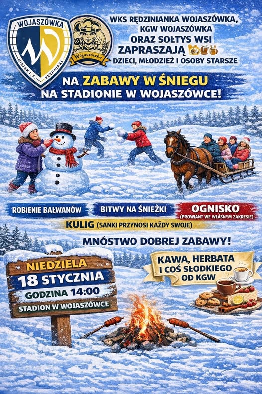 Zabawy w Śniegu na Stadionie w Wojaszówce