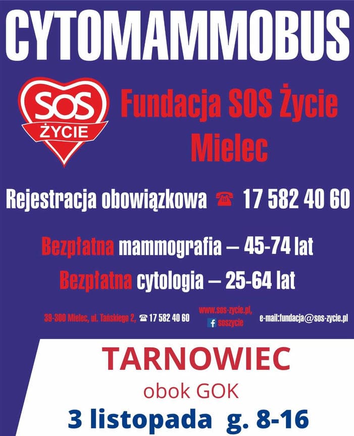 Bezpłatne badania cytologiczne i mammograficzne w Tarnowcu