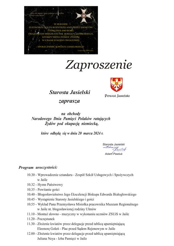 Obchody Narodowego Dnia Pamięci Polaków ratujących Żydów