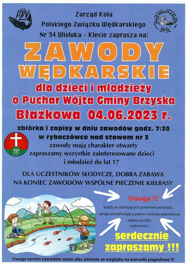 Zawody wędkarskie dla dzieci i młodzieży o Puchar Wójta Gminy Brzyska