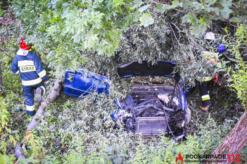 Barwinek. Samochód wypadł z drogi i uderzył w drzewo