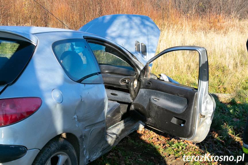 Kolizja na Tysiąclecia. Peugeot uderzył w drzewa