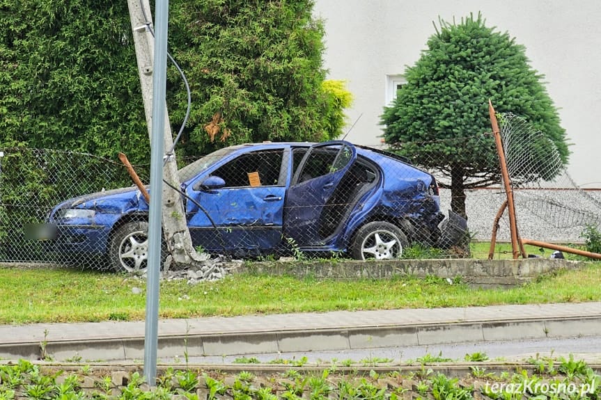 Jedlicze. Wjechał w ogrodzenie i słup