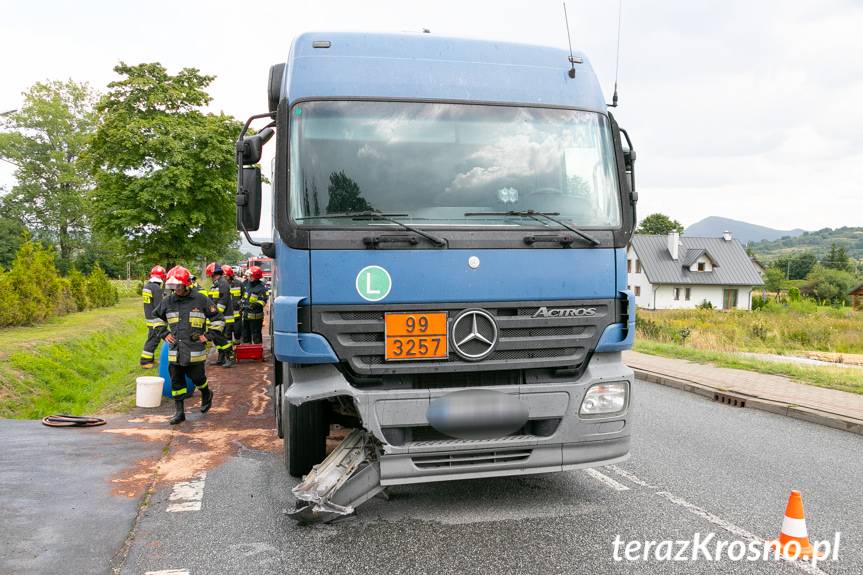 Zderzenie osobówki i ciężarówki w Teodorówce