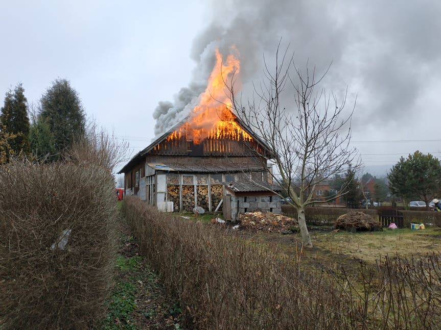 Pożar budynku w Bóbrce
