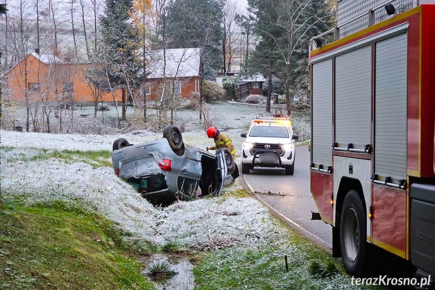 Dachowanie samochodu w Łękach Dukielskich