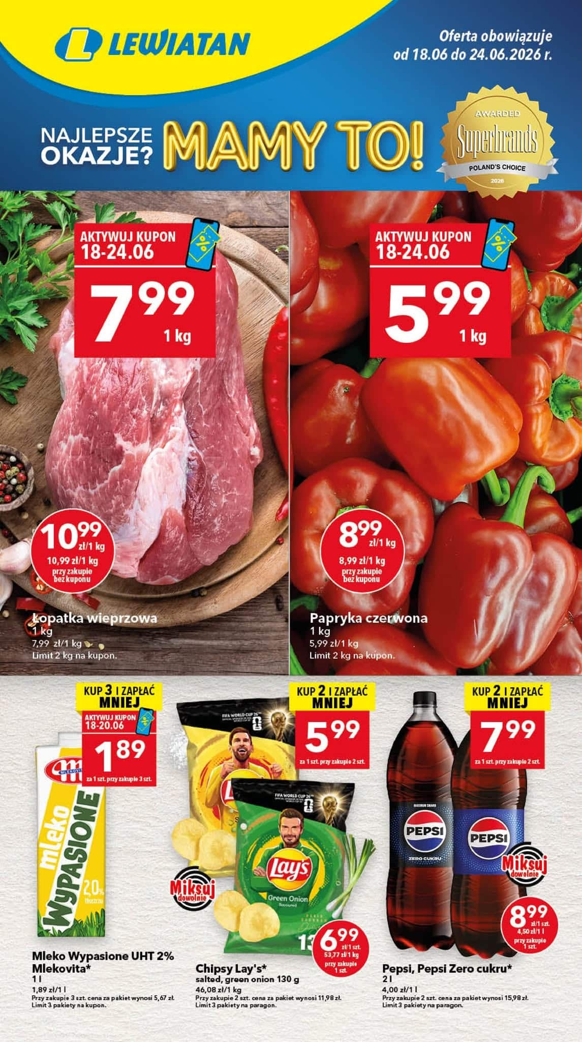 Strona 1 gazetki Lewiatan z produktem Mięso i wędliny